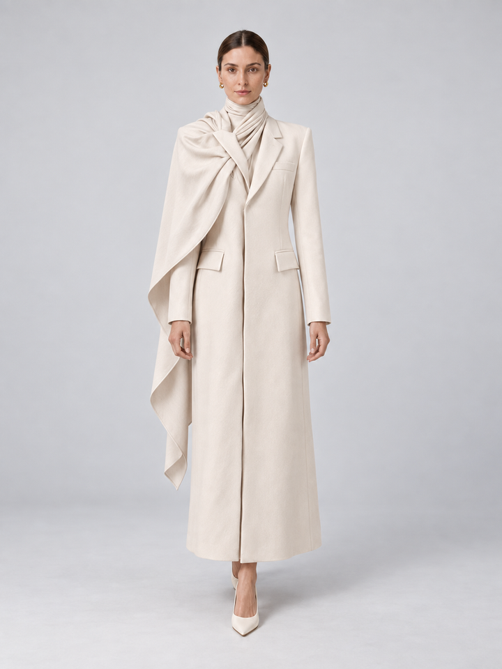 Two-Tone Draped Cape Maxi Coat - 1