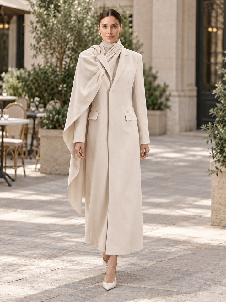 Two-Tone Draped Cape Maxi Coat - 4