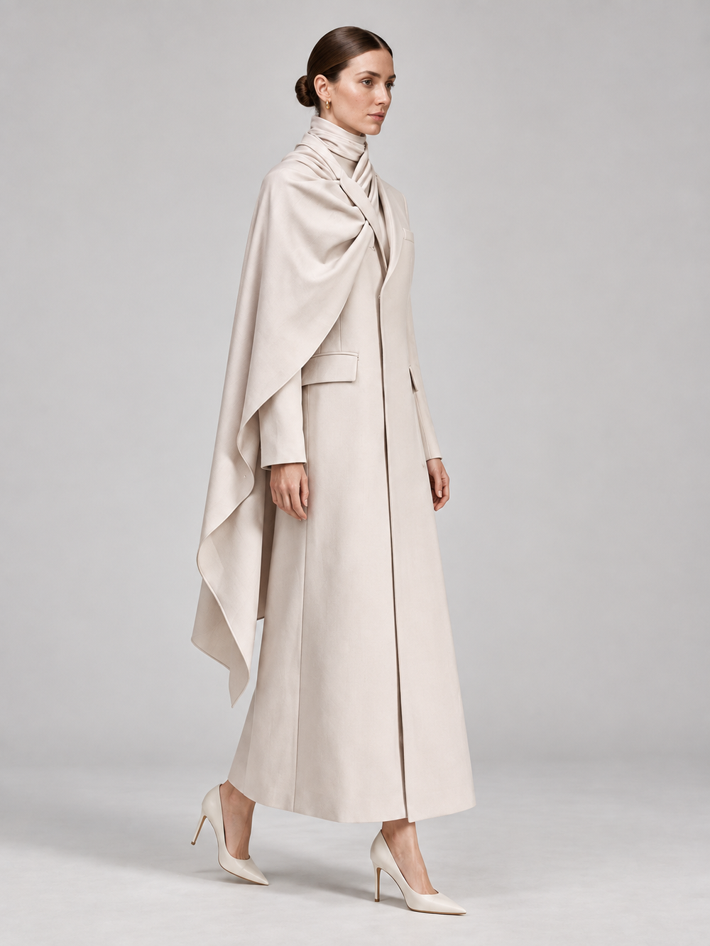 Two-Tone Draped Cape Maxi Coat - 2