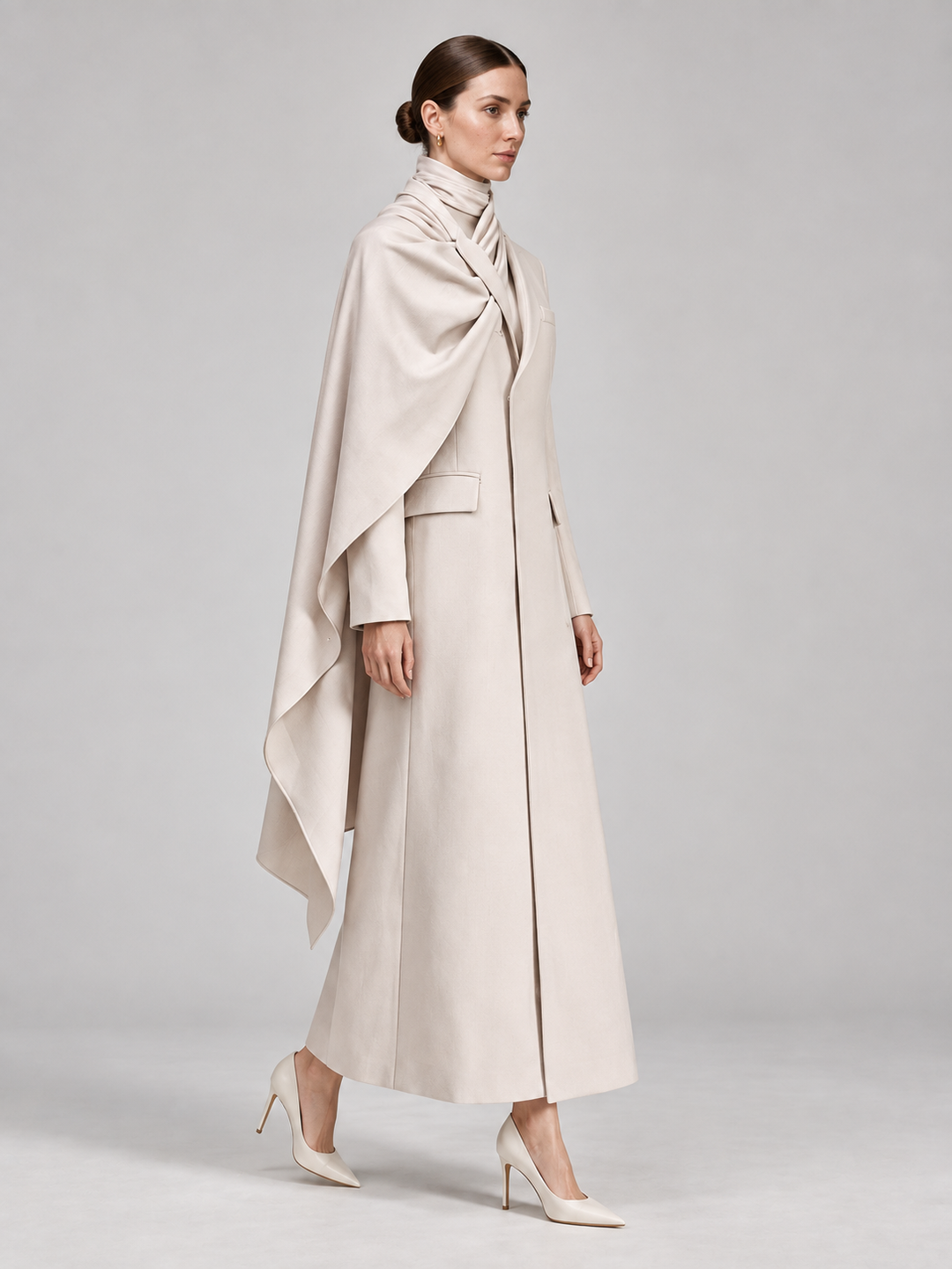 Two-Tone Draped Cape Maxi Coat - 2