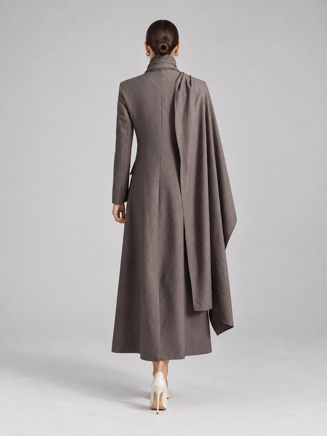 Two-Tone Draped Cape Maxi Coat - 7