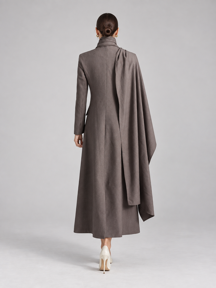 Two-Tone Draped Cape Maxi Coat - 7