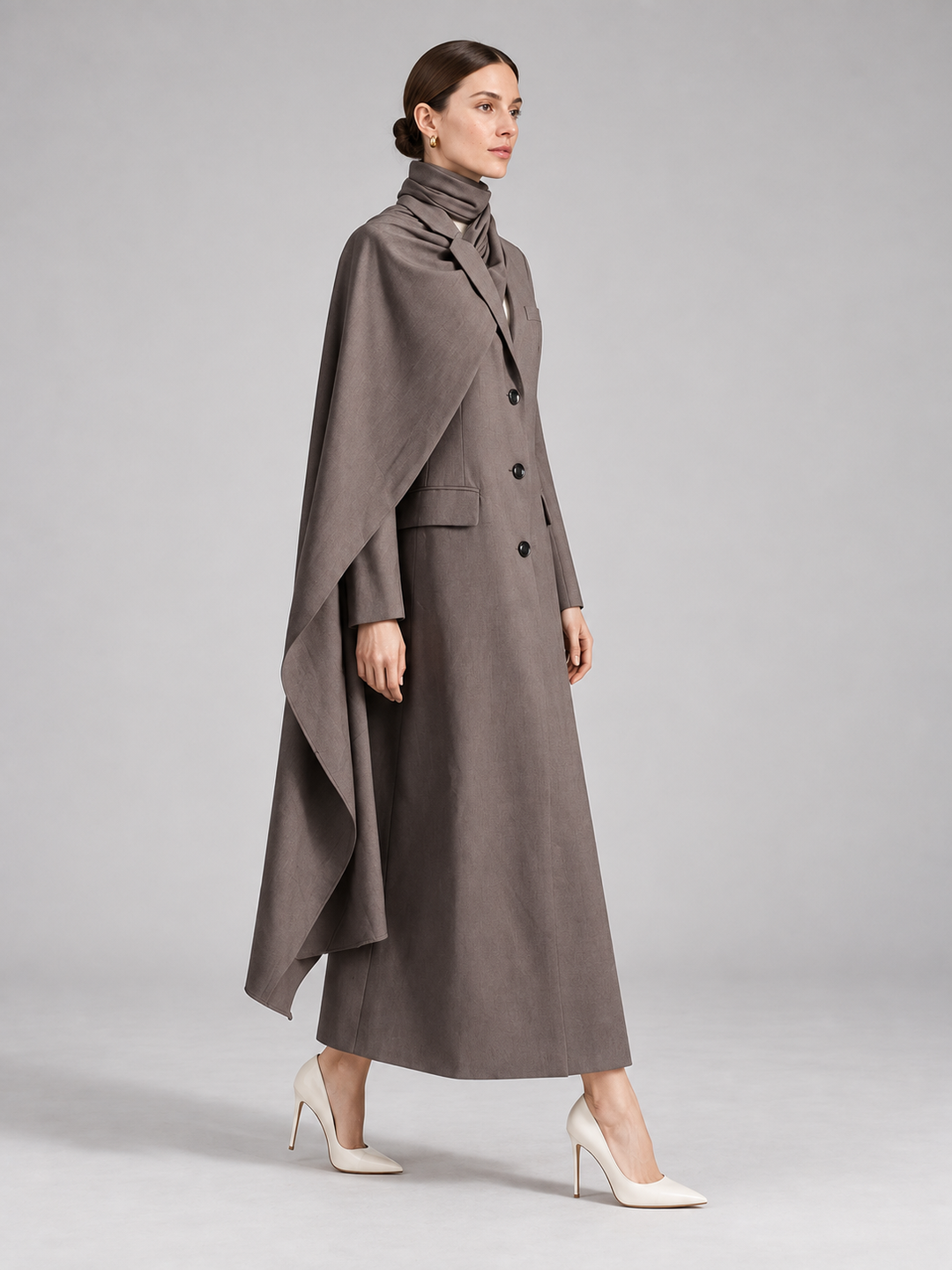 Two-Tone Draped Cape Maxi Coat - 6