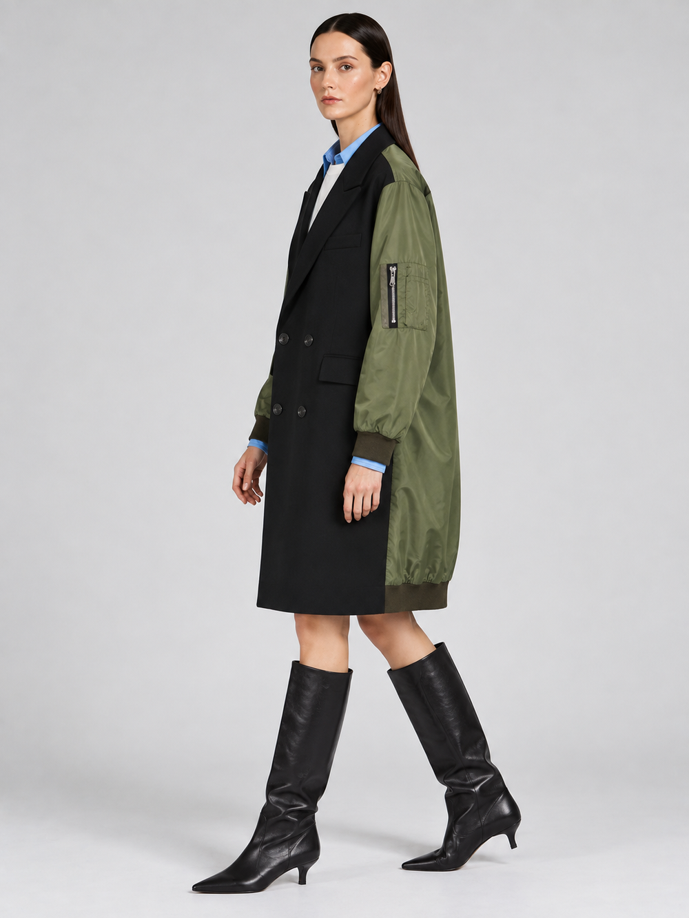 Black Olive Mixed-Media Long Vest - 2