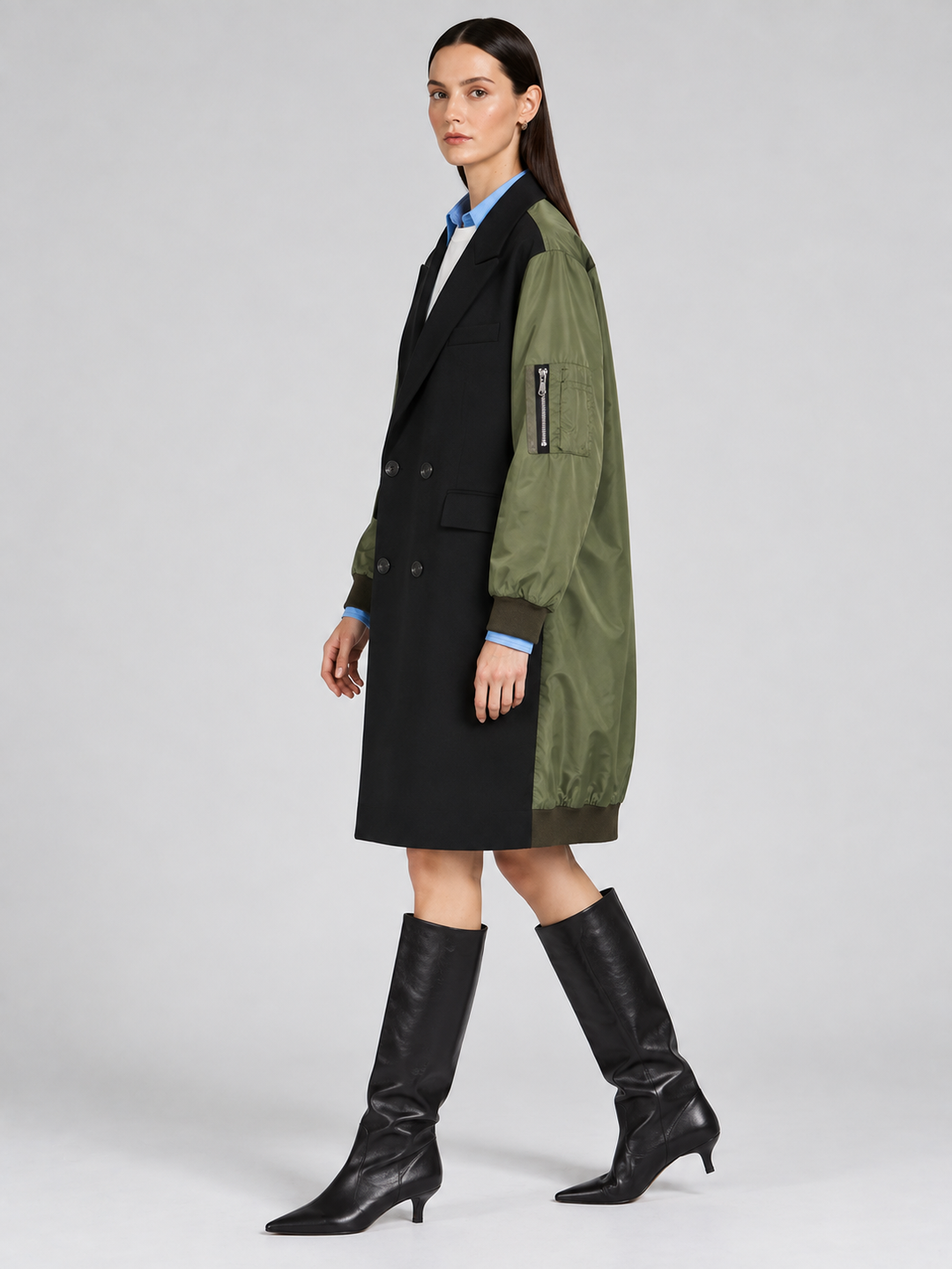 Black Olive Mixed-Media Long Vest - 2