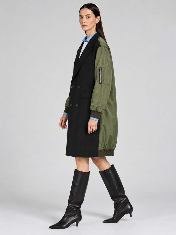 Black Olive Mixed-Media Long Vest - 2