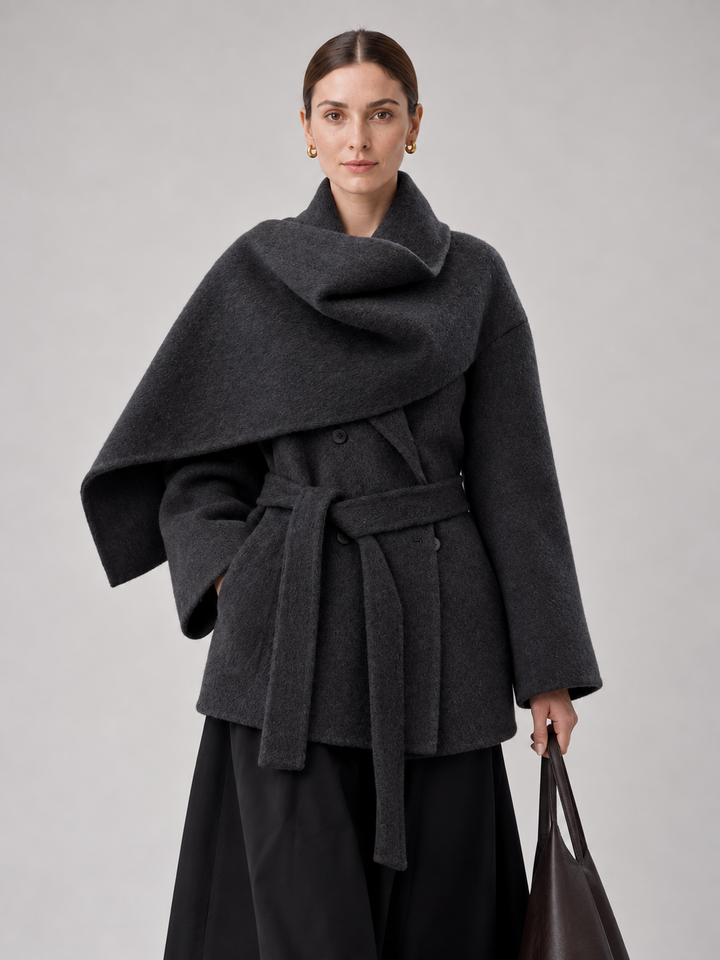 Two-Tone Sculptural Wrap Coat - 1