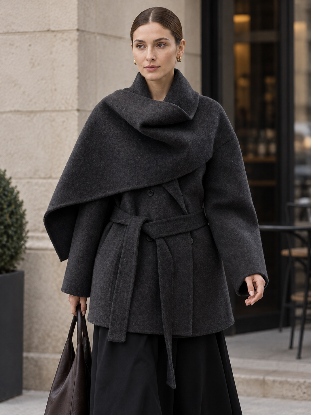 Two-Tone Sculptural Wrap Coat - 4