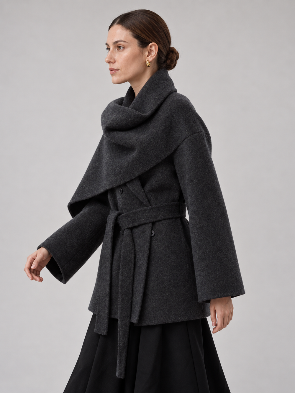 Two-Tone Sculptural Wrap Coat - 2