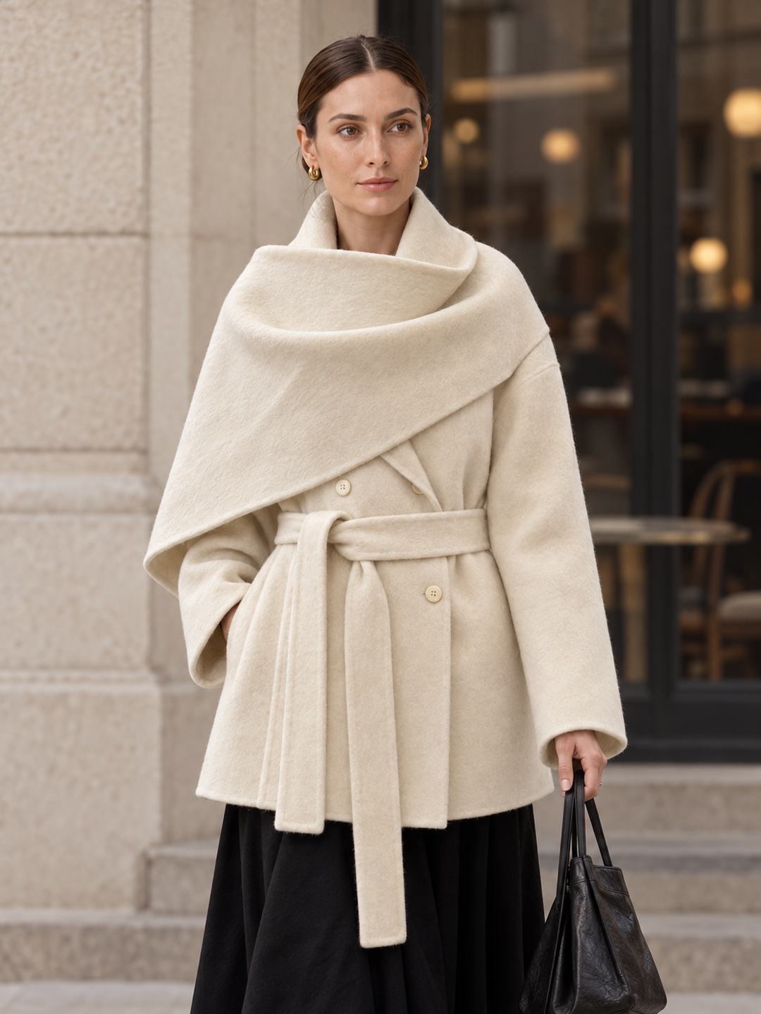 Two-Tone Sculptural Wrap Coat - 8