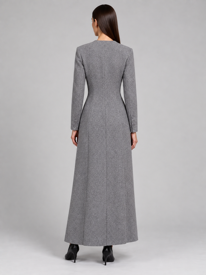 Gray Fitted Button-Front Maxi Dress - 3