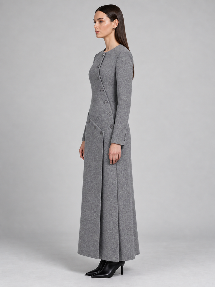 Gray Fitted Button-Front Maxi Dress - 2