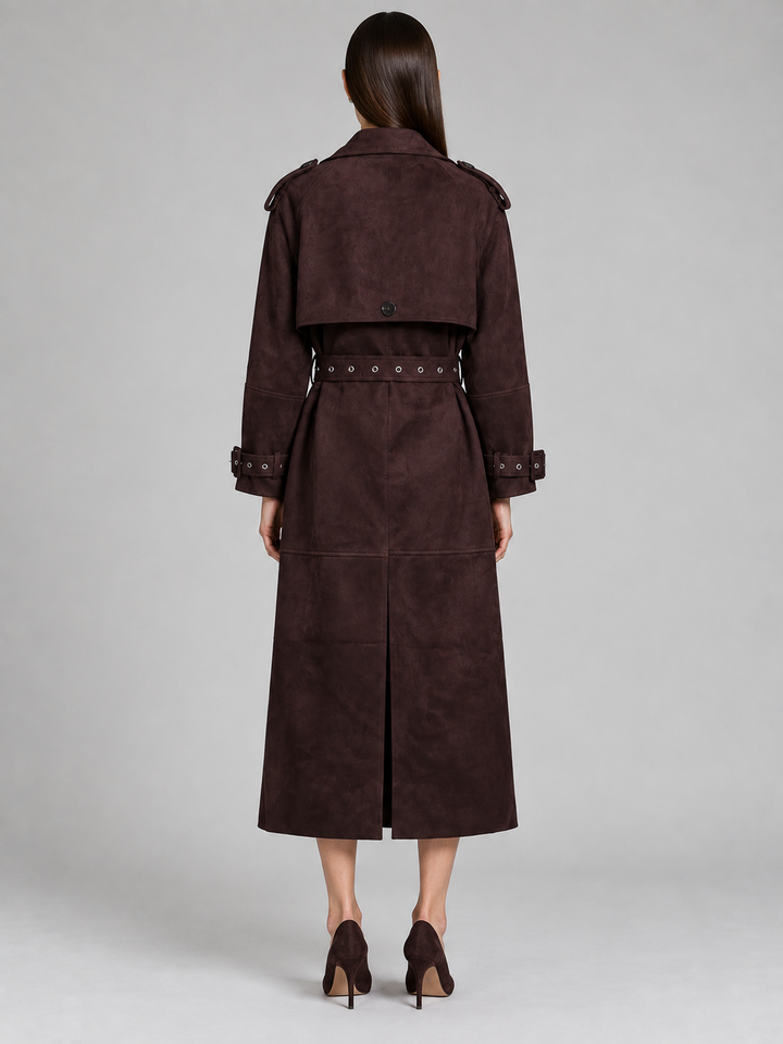 Burgundy Textured Belted Trench Coat - 3