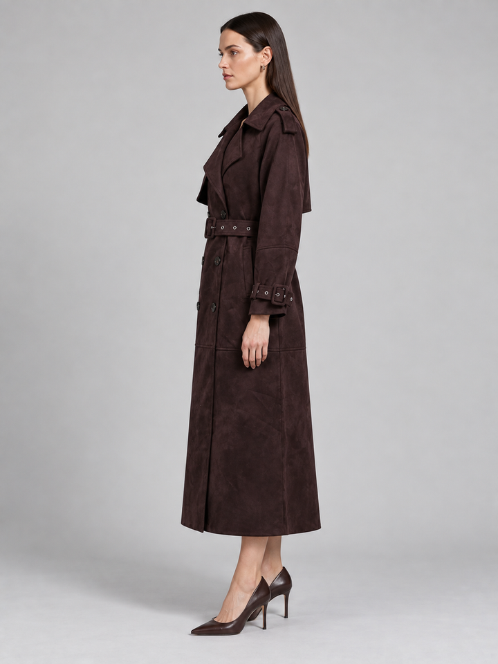 Burgundy Textured Belted Trench Coat - 2