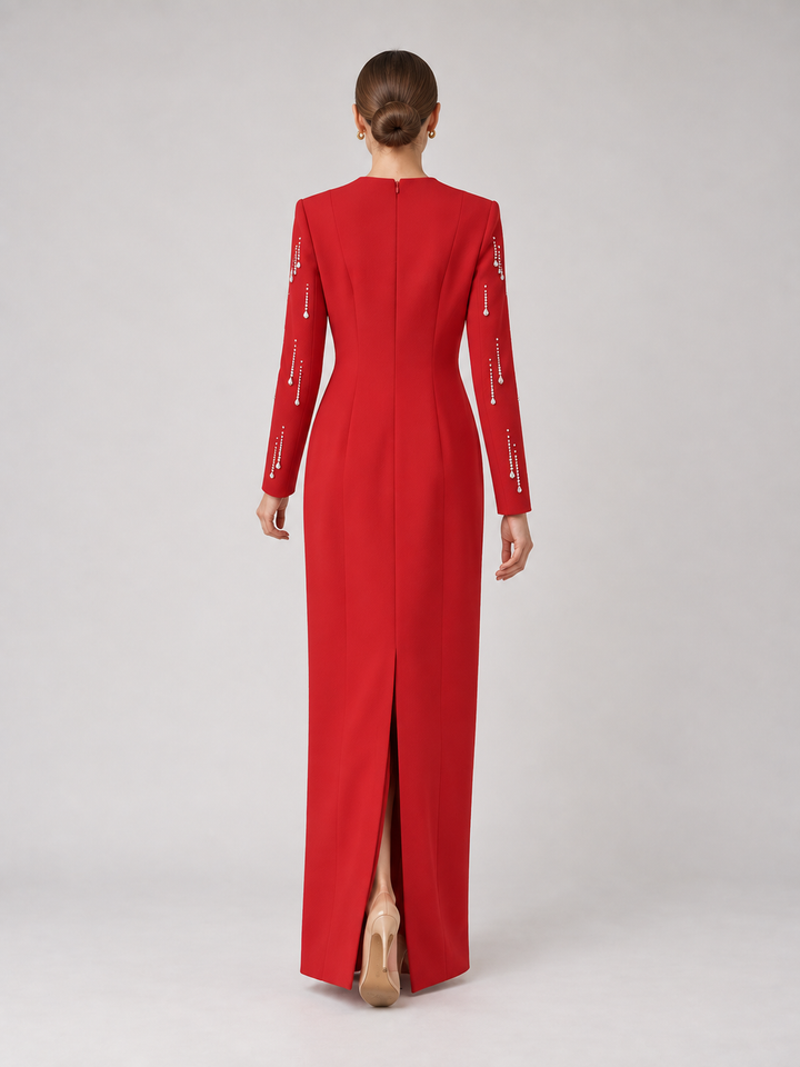 Red Crystal Embellished Maxi Dress - 3