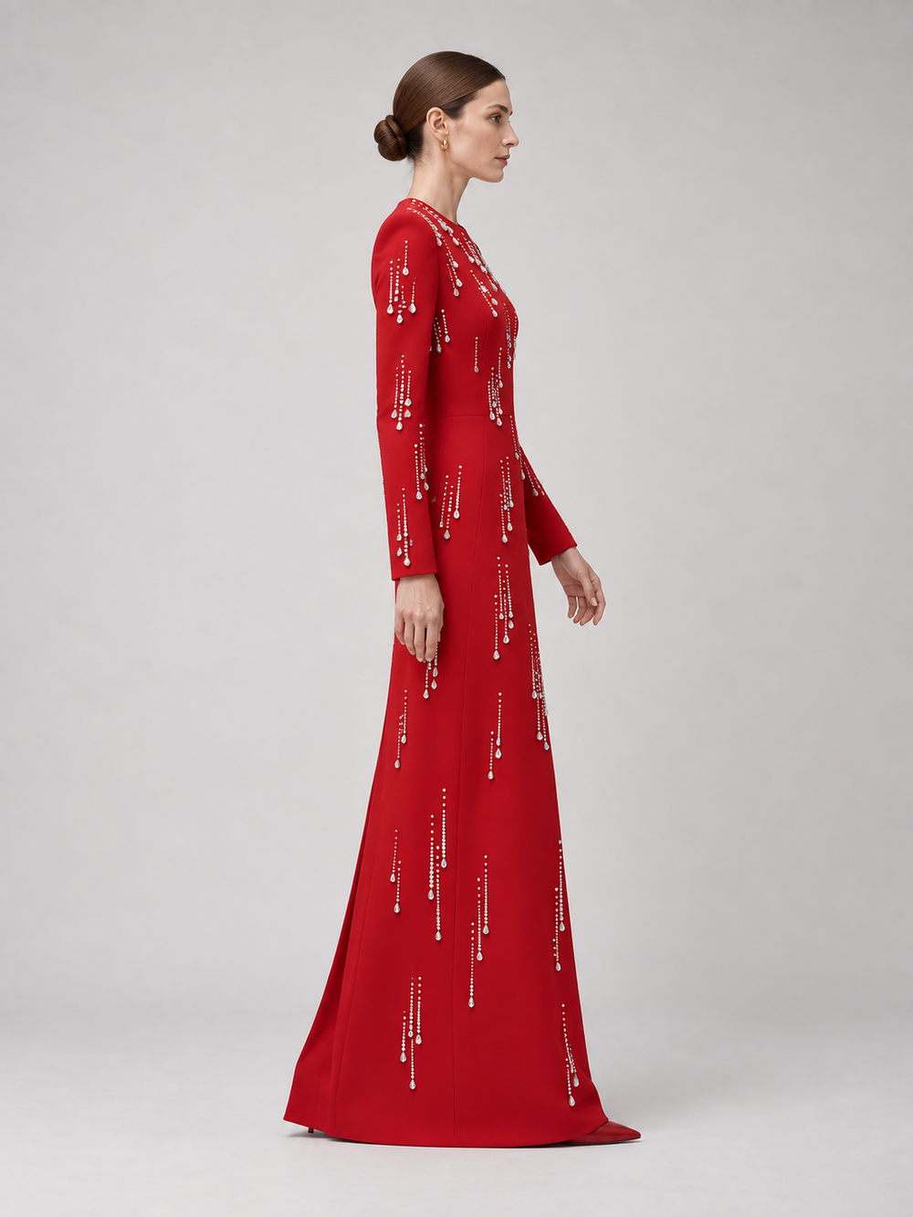 Red Crystal Embellished Maxi Dress - 2