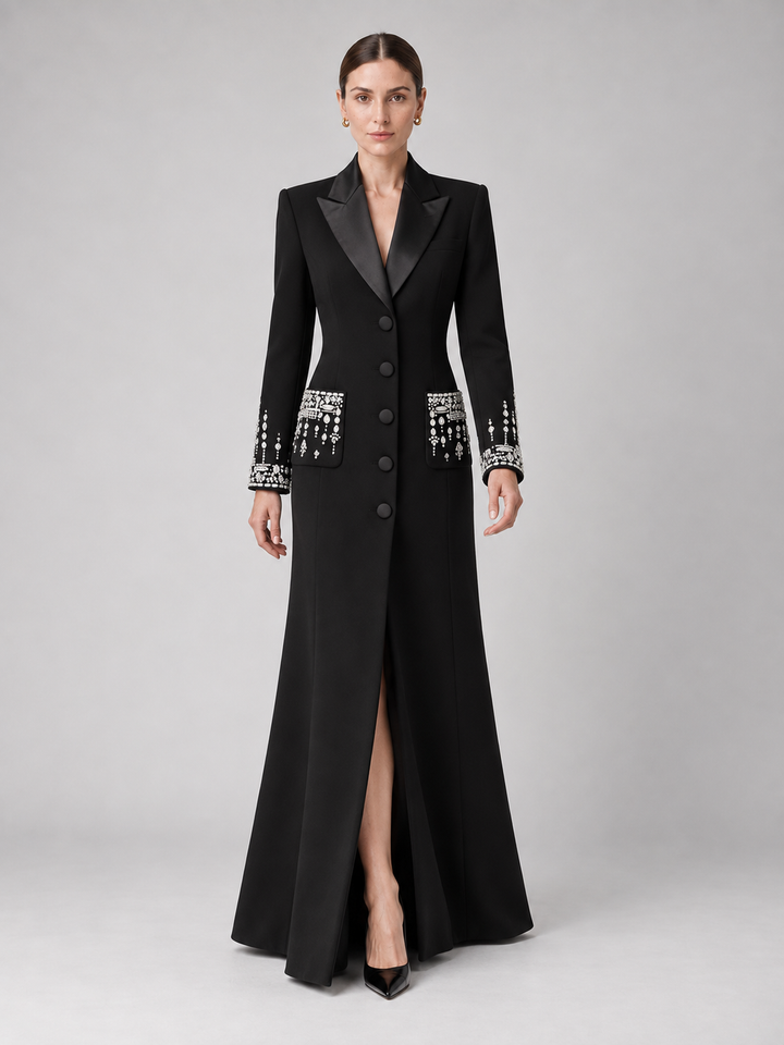 Crystal Cuff Tuxedo Maxi Dress - 1