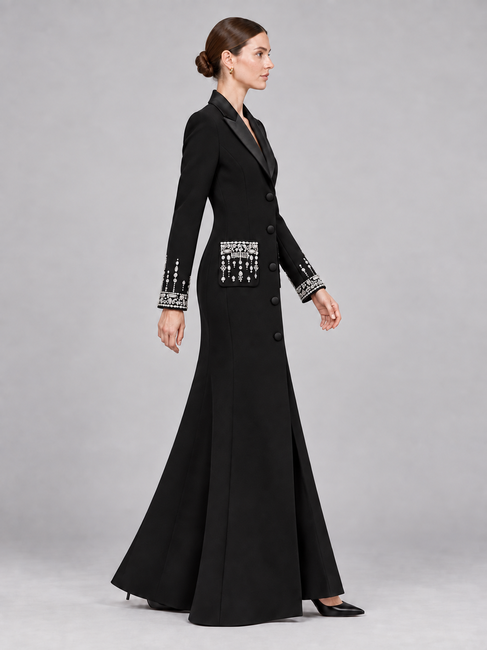 Crystal Cuff Tuxedo Maxi Dress - 2