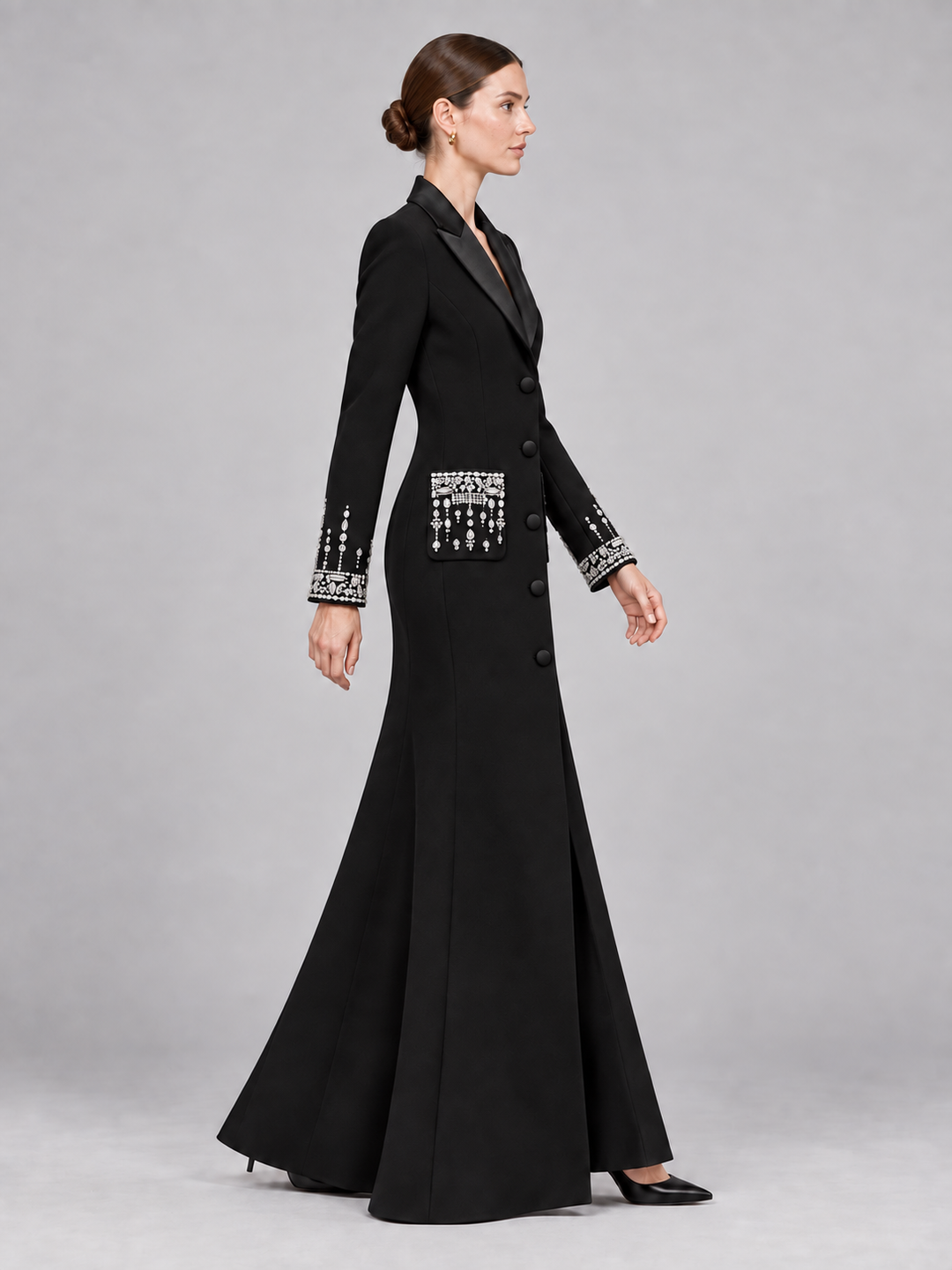 Crystal Cuff Tuxedo Maxi Dress - 2