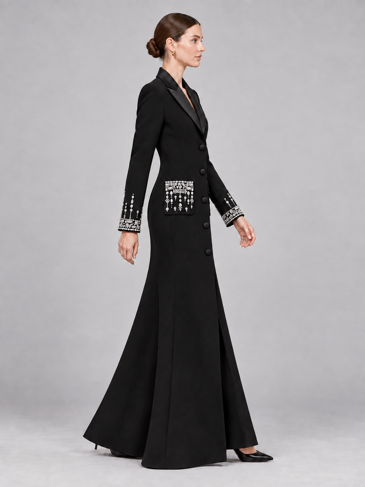 Crystal Cuff Tuxedo Maxi Dress - 2