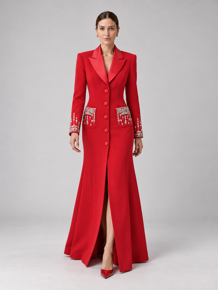 Crystal Cuff Tuxedo Maxi Dress - 5