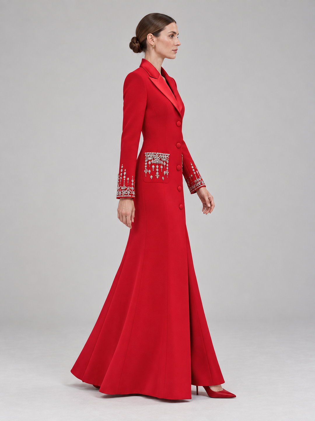 Crystal Cuff Tuxedo Maxi Dress - 6
