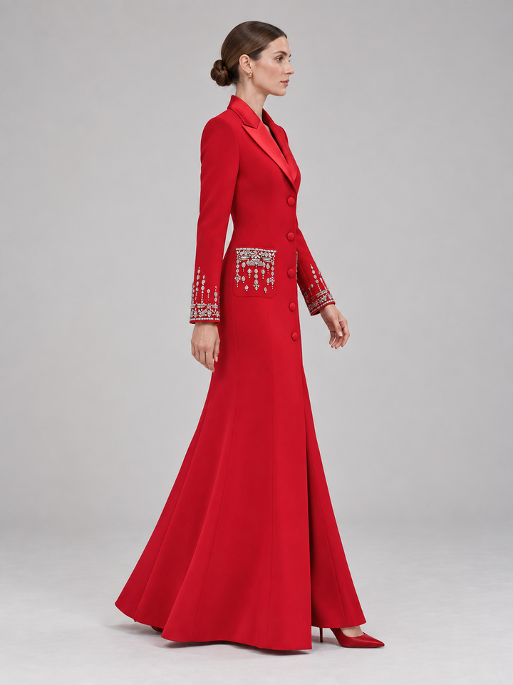 Crystal Cuff Tuxedo Maxi Dress - 6