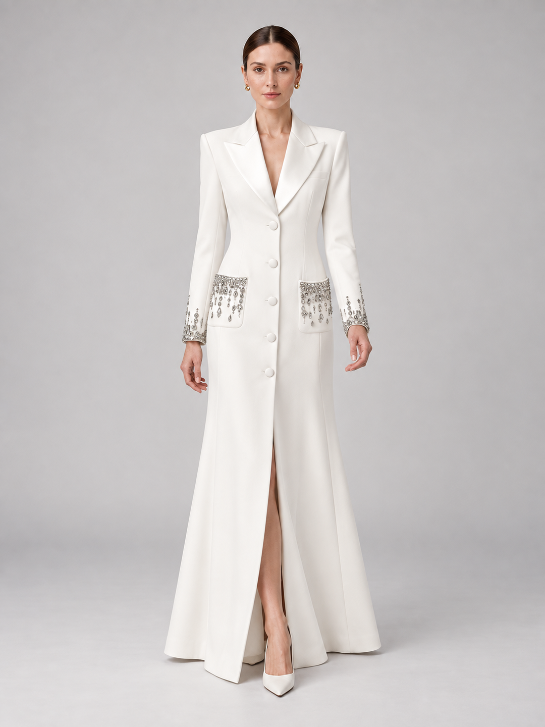 Crystal Cuff Tuxedo Maxi Dress - 9