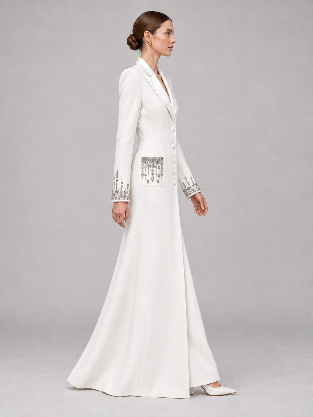 Crystal Cuff Tuxedo Maxi Dress - 10