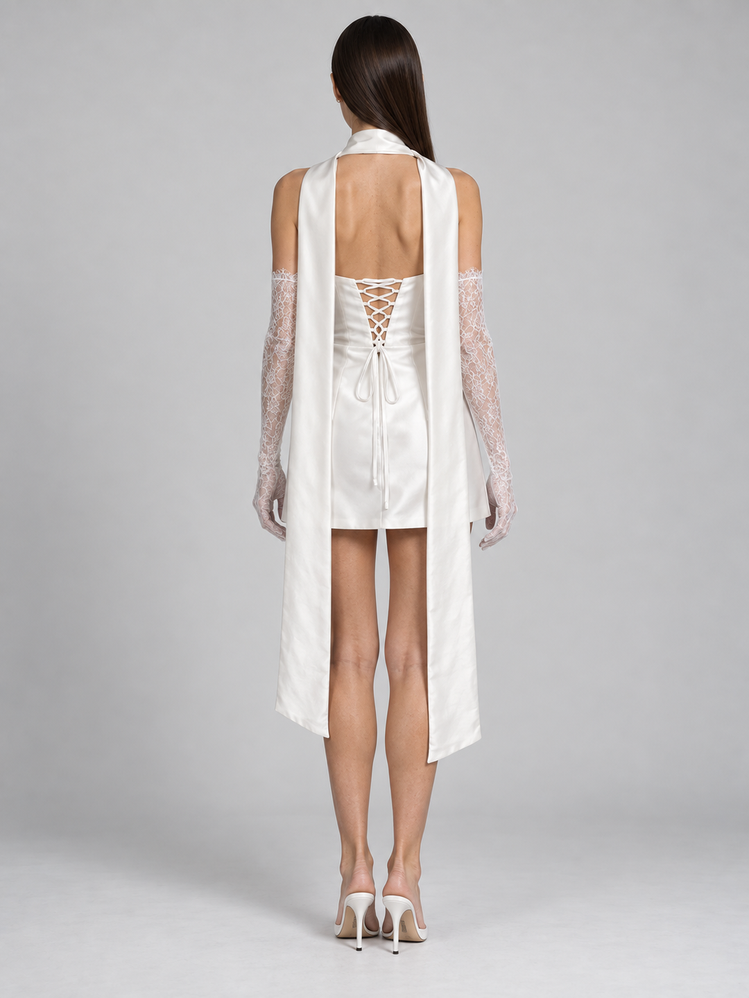 Ivory Sequin Halter Mini Dress - 3