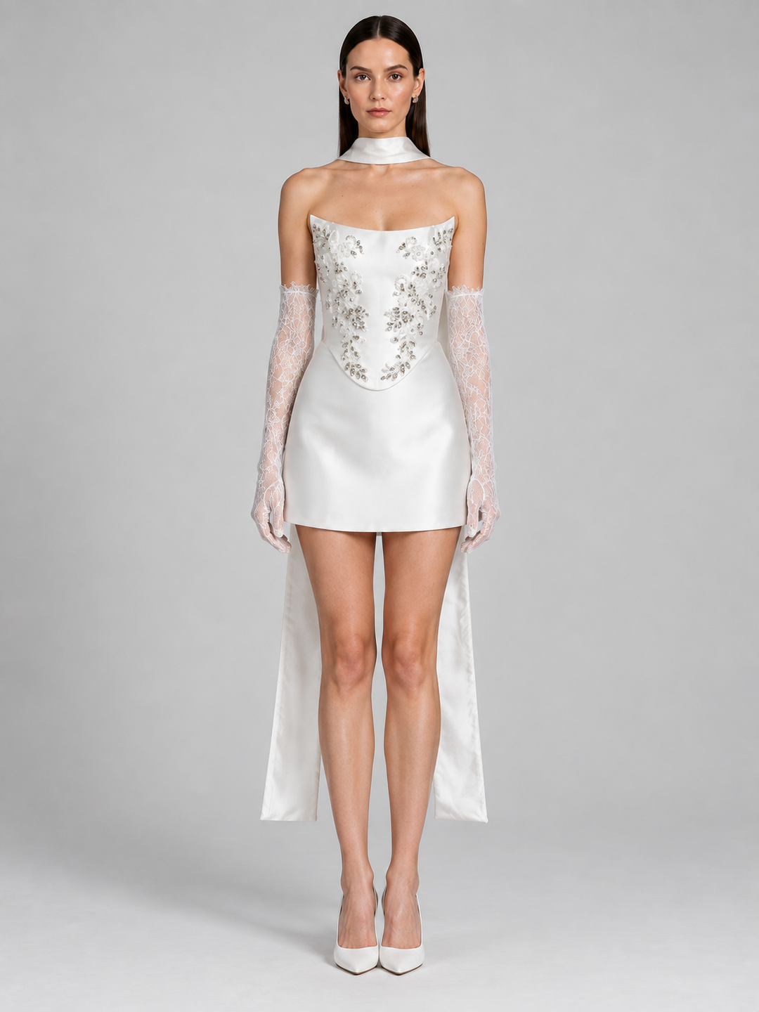 Ivory Sequin Halter Mini Dress - 1