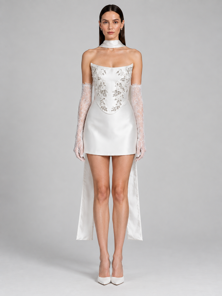Ivory Sequin Halter Mini Dress - 1