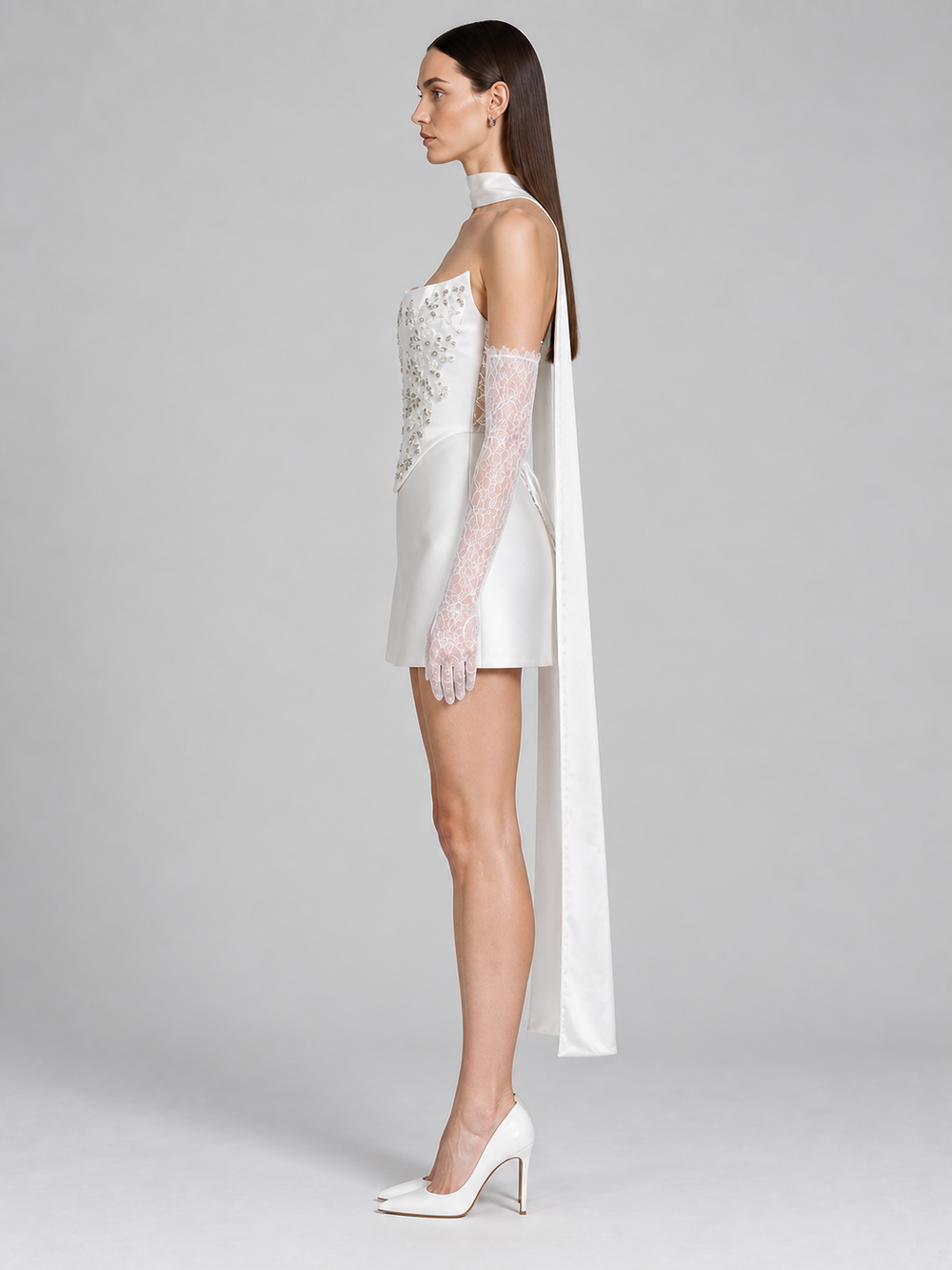 Ivory Sequin Halter Mini Dress - 2