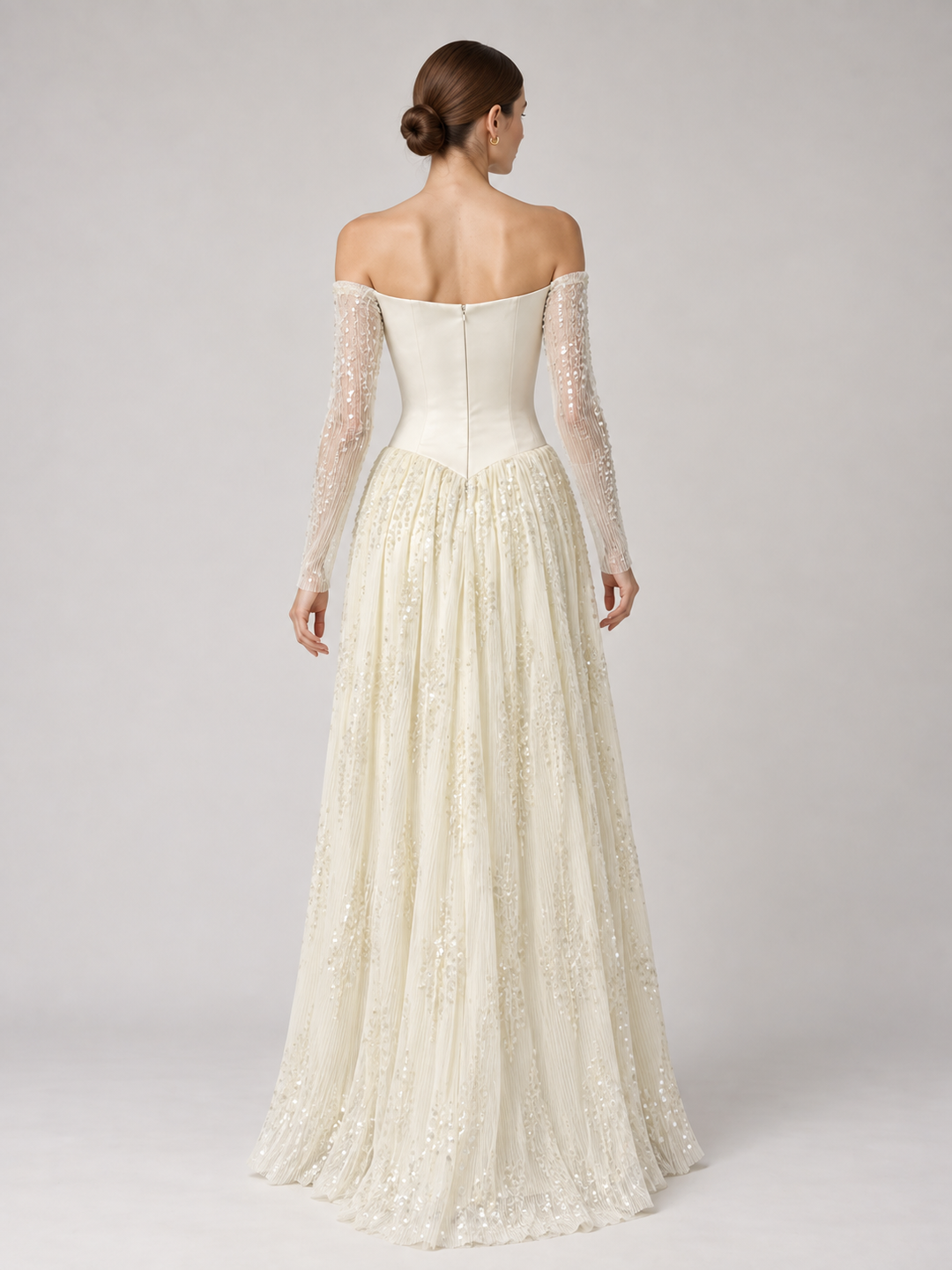 Ivory Basque-Waist Lace Gown - 3