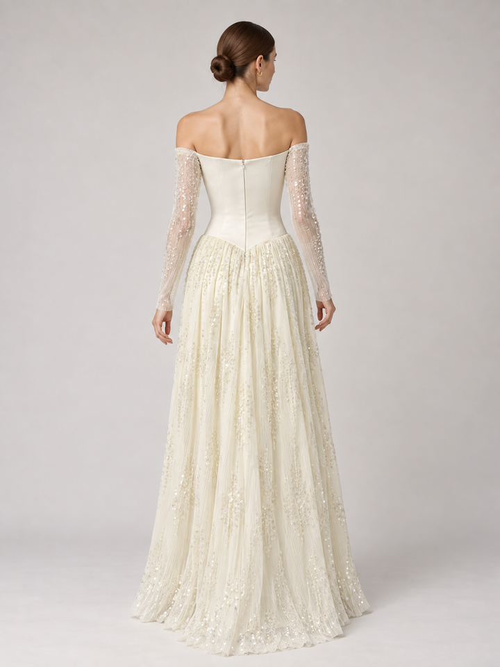 Ivory Basque-Waist Lace Gown - 3