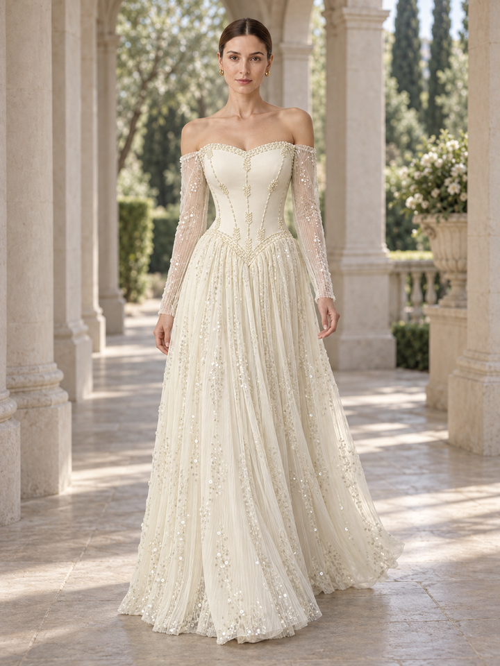 Ivory Basque-Waist Lace Gown - 4