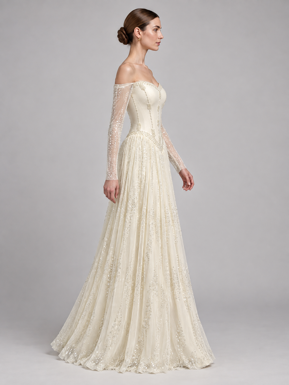 Ivory Basque-Waist Lace Gown - 2