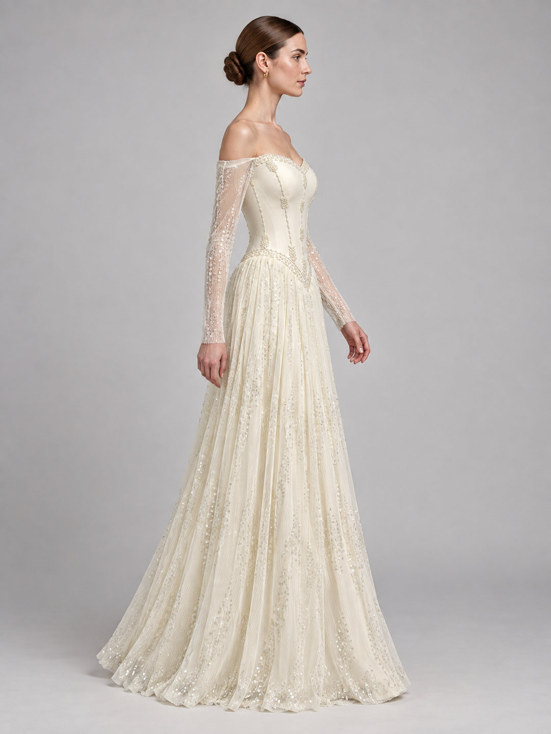 Ivory Basque-Waist Lace Gown - 2