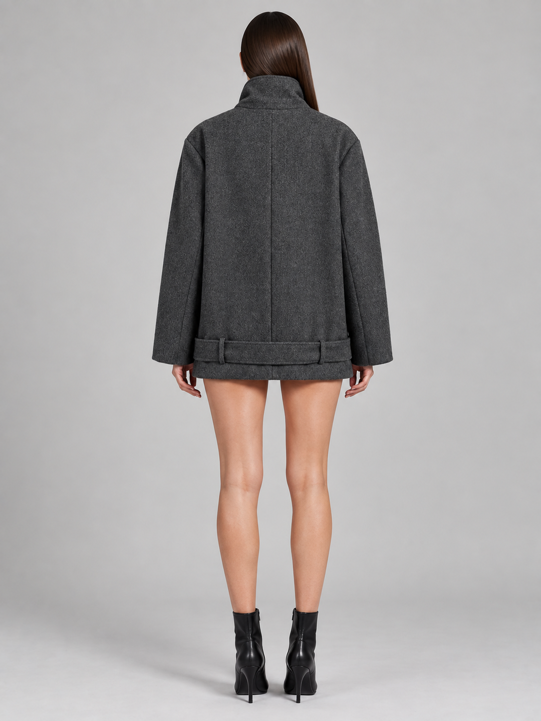 Charcoal Double-Breasted Cape Jacket - 3