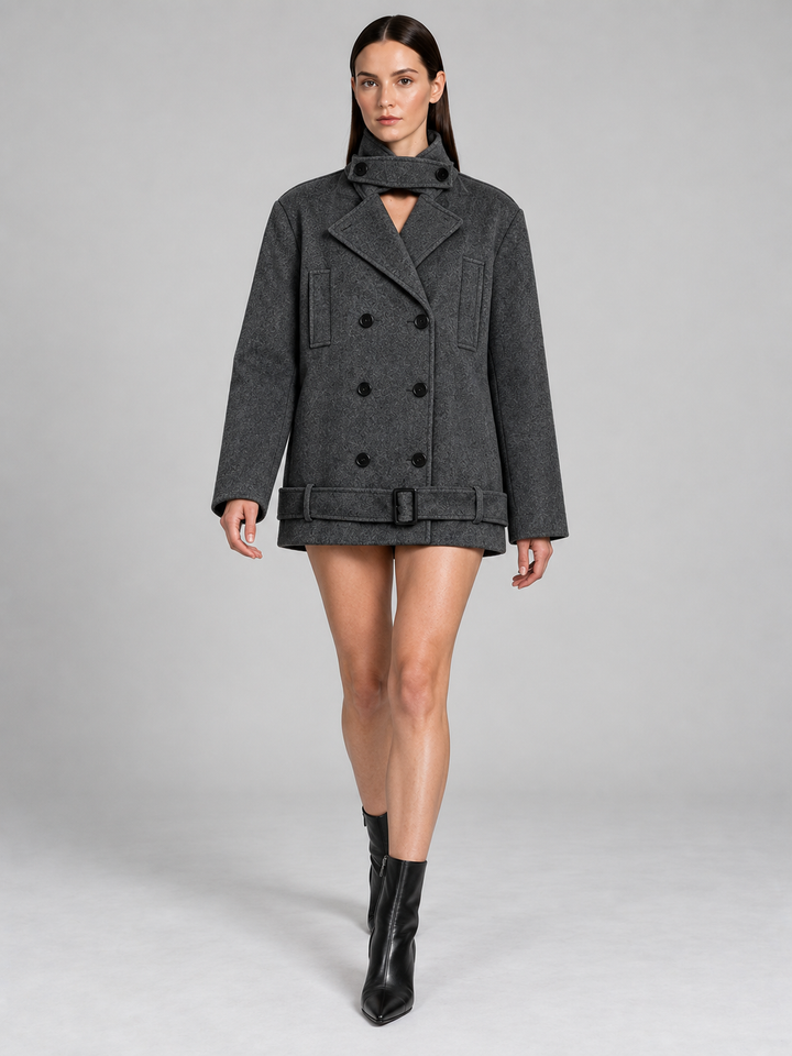 Charcoal Double-Breasted Cape Jacket - 1