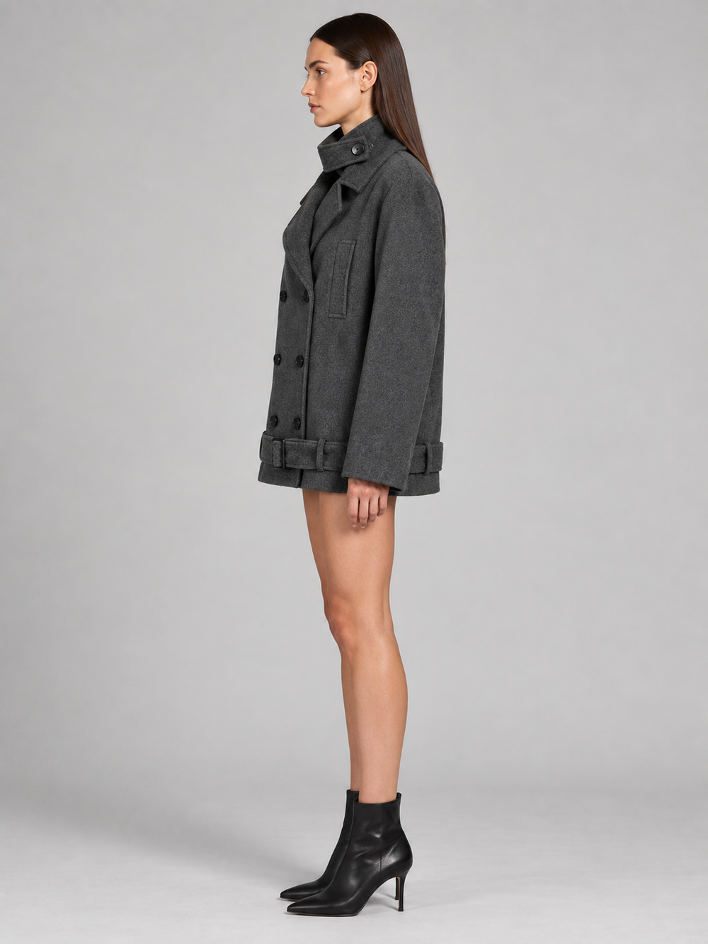 Charcoal Double-Breasted Cape Jacket - 2