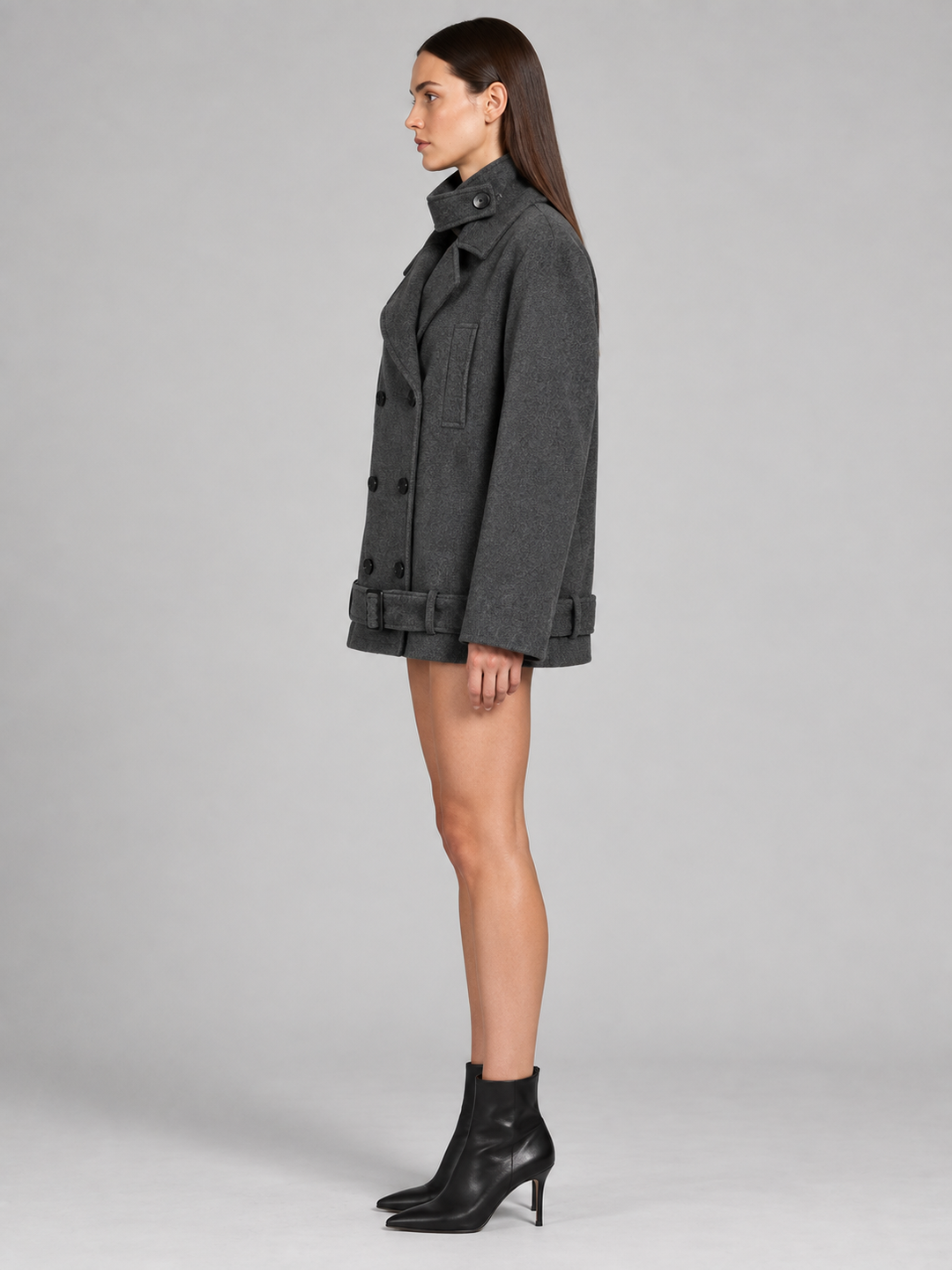 Charcoal Double-Breasted Cape Jacket - 2