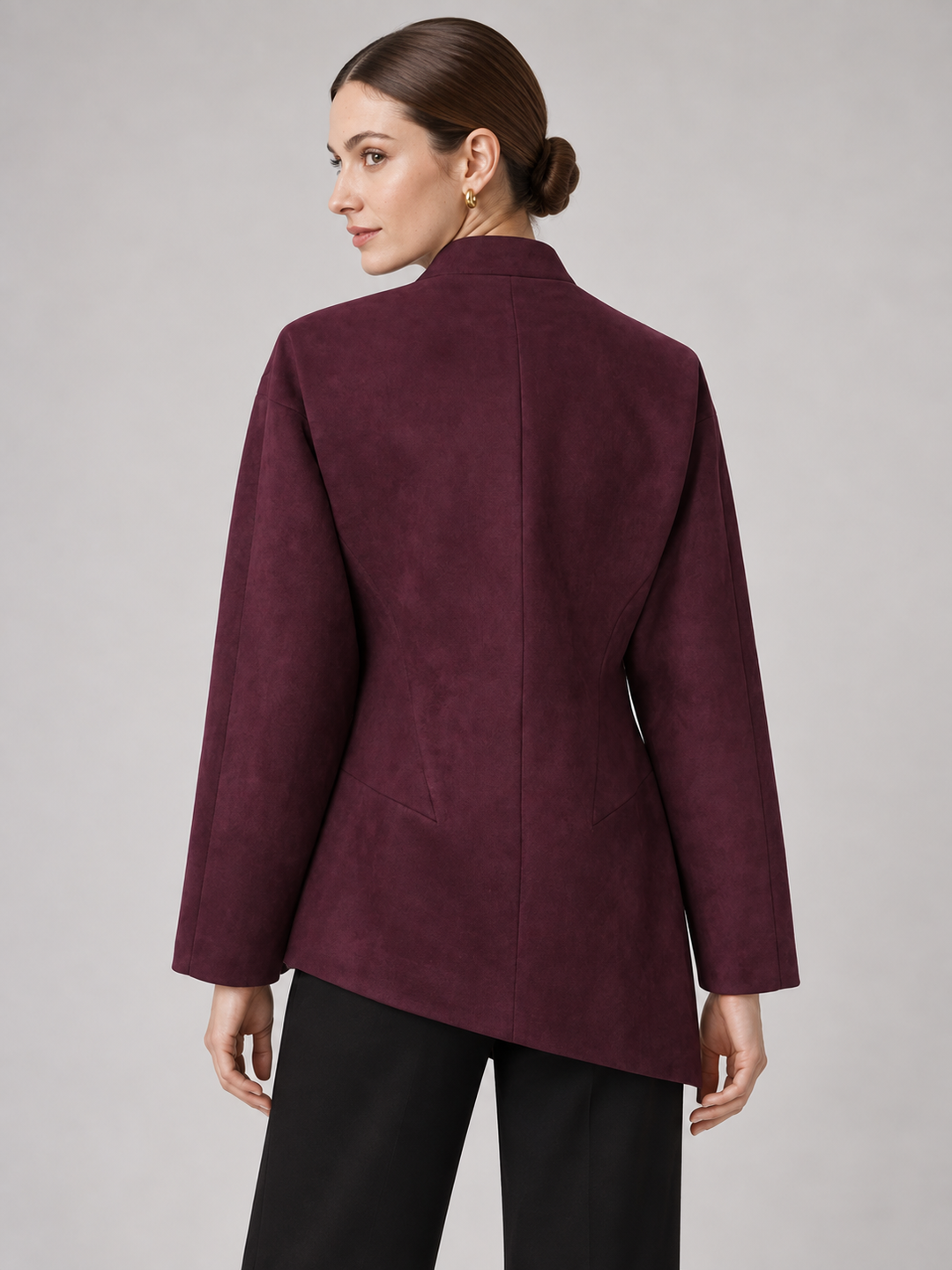 Burgundy Asymmetric Suede Jacket - 3