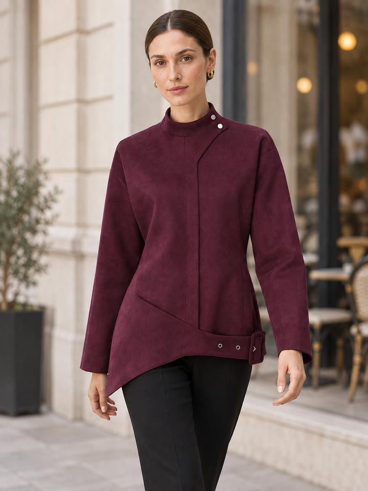 Burgundy Asymmetric Suede Jacket - 4