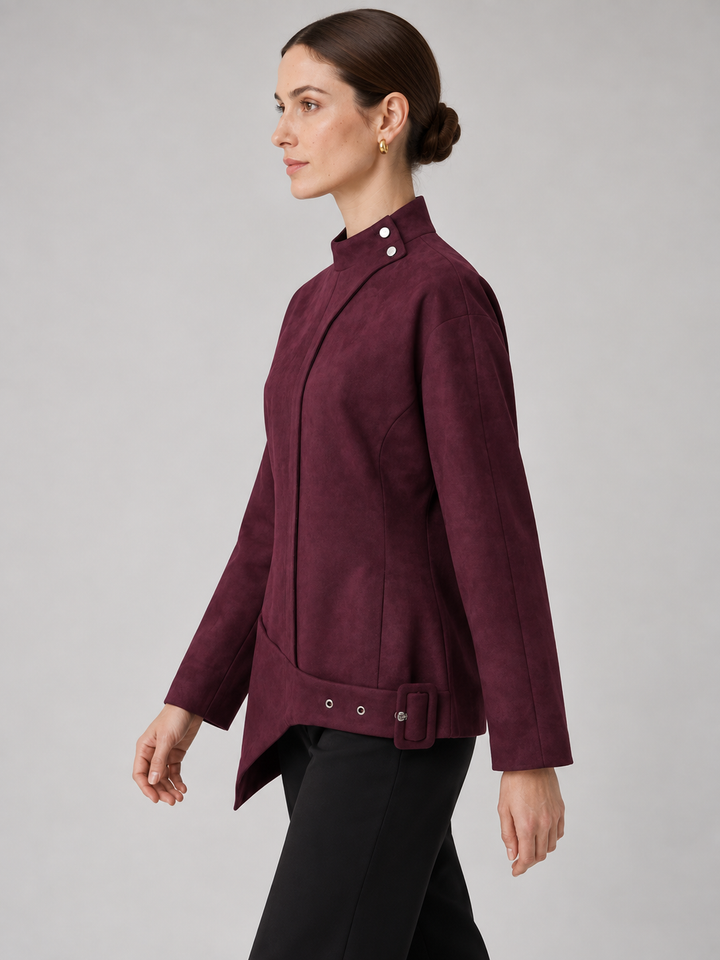 Burgundy Asymmetric Suede Jacket - 2