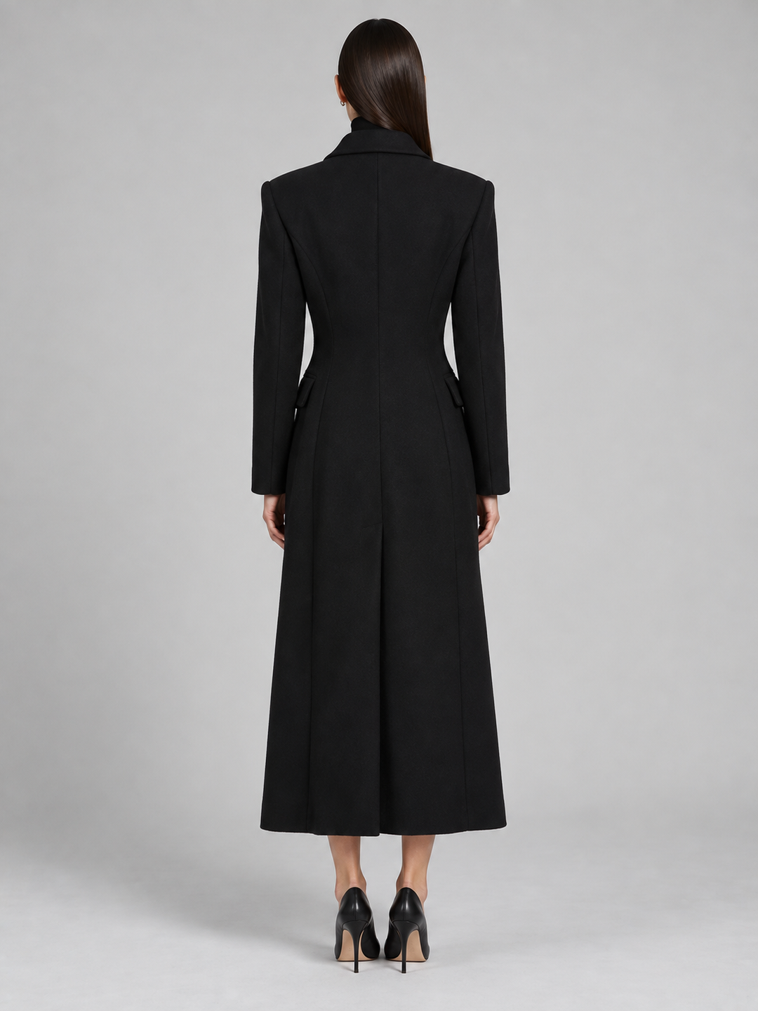 Black Tailored Long Coat - 3
