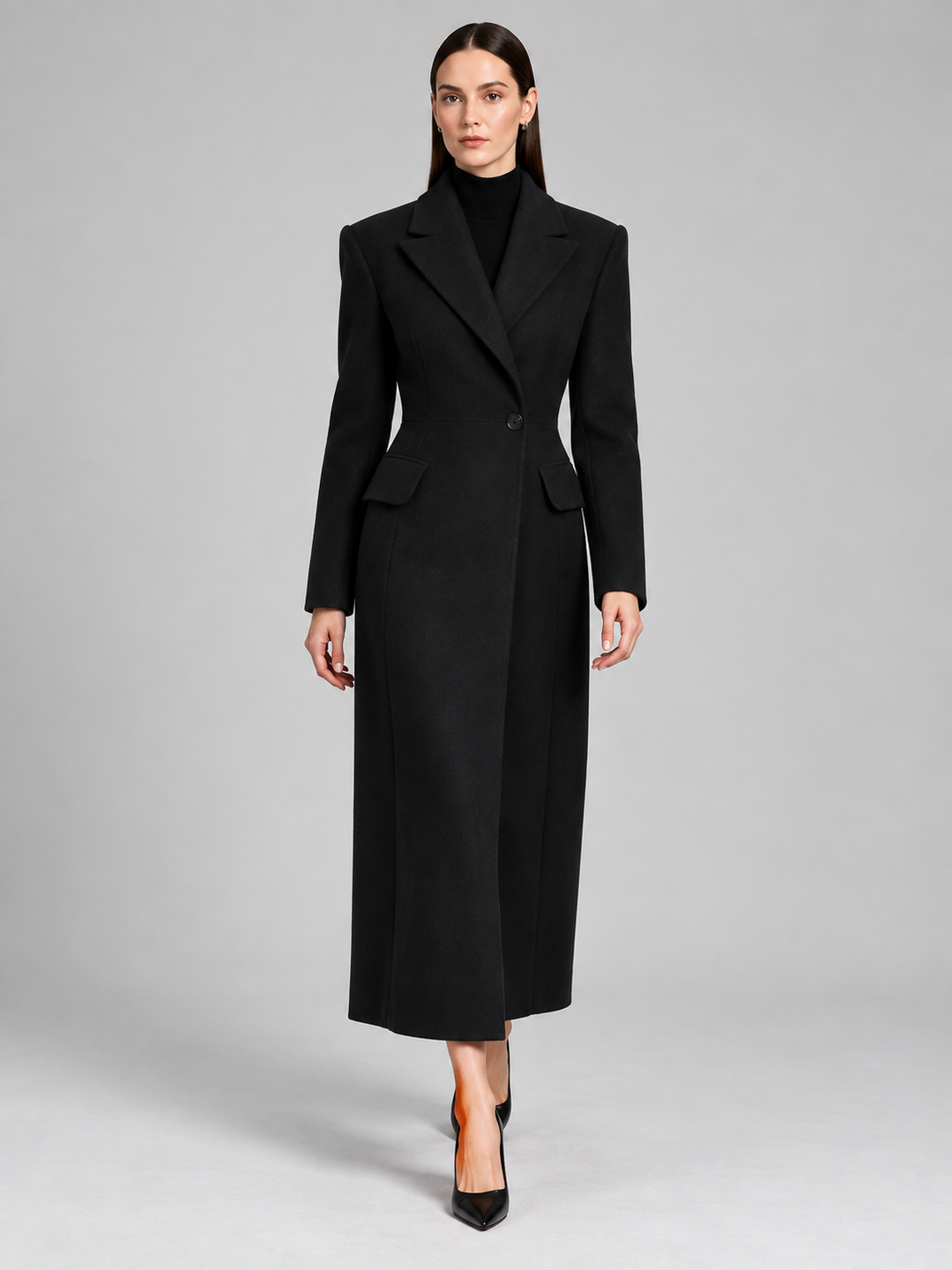 Black Tailored Long Coat - 1