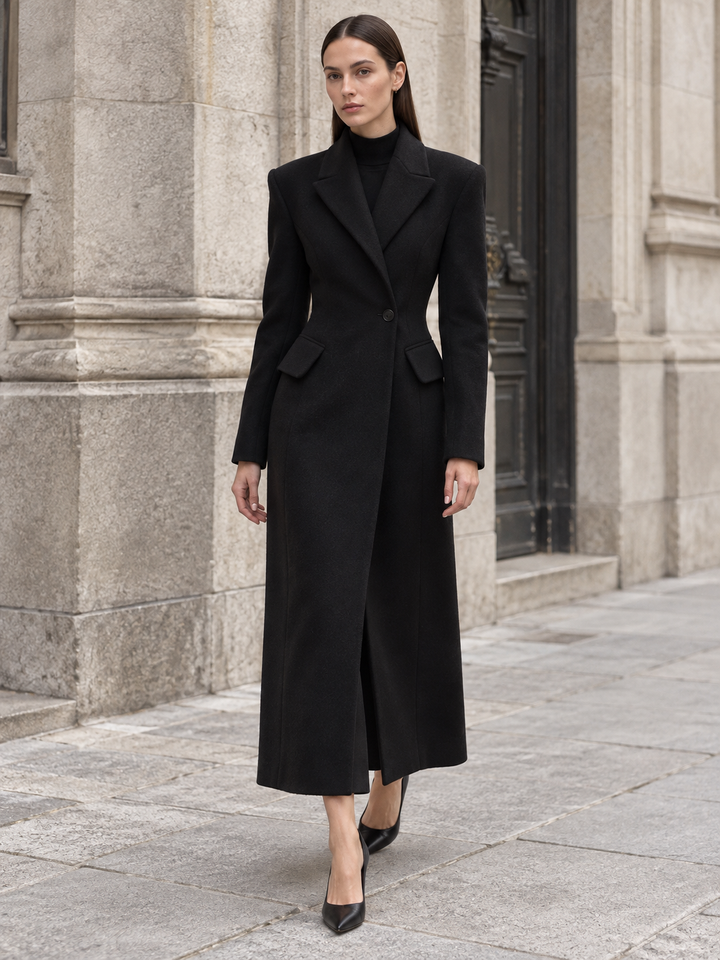 Black Tailored Long Coat - 4