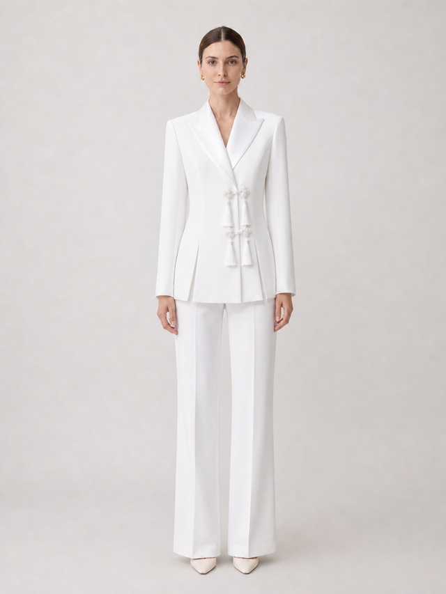 Anais Pure-White Tailored Trouser Suit Set