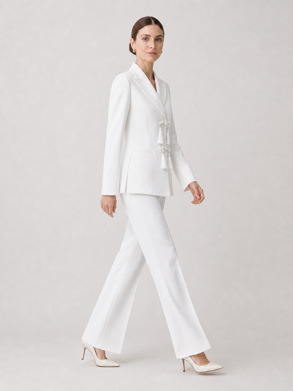 Anais Pure-White Tailored Trouser Suit Set – side view